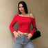 European And American Slanted Collar Sweet And Spicy Style T-shirt Autumn And Winter Crop Top Design, Short Red Top For Women
