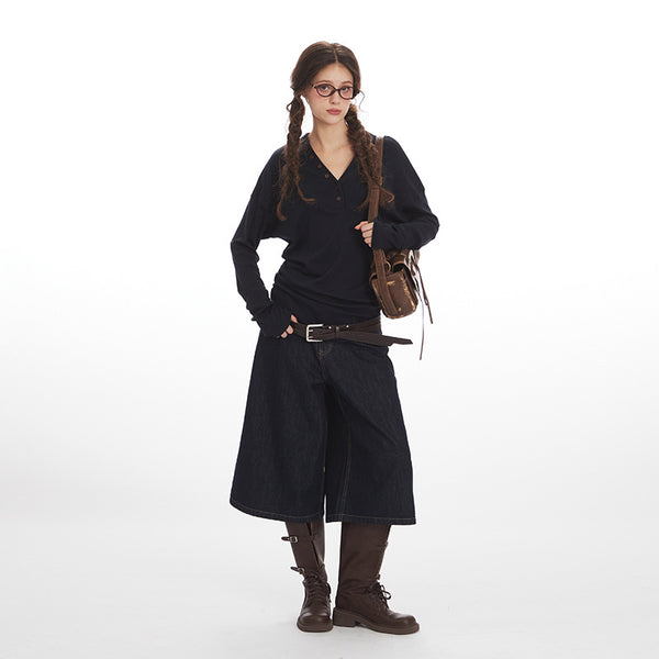 New Womens Fall Slim-fitDesigner-style V-neckWaist-cinching Long-sleeve Top