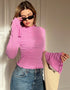 Asymmetric Turtleneck Top with Flared Long Sleeve