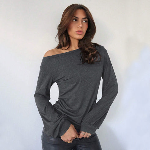 Asymmetrical Collar Long Sleeve Top