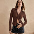 Slim Fit Textured Button-Up Long Sleeve Blouse