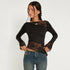 Fashionable and sexy slim lace patchwork long-sleeved T-shirt