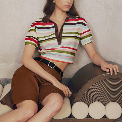 Striped Cropped Short Sleeve Top