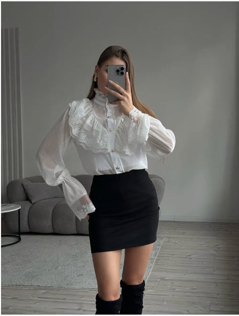 Stand Collar Chiffon Top