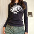 Printed Long Sleeve Slim-fitting Cool Casual Bottoming Top Women