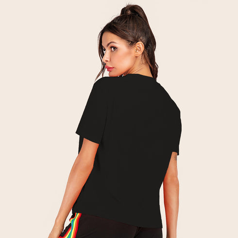 Letter Print Round Neck T-Shirt