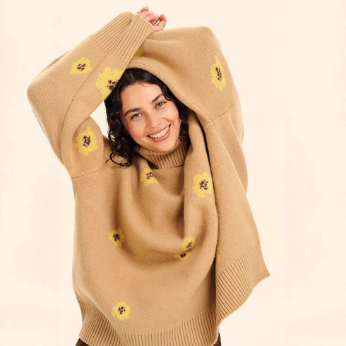 Women's Flower Jacquard Turtleneck Sweater