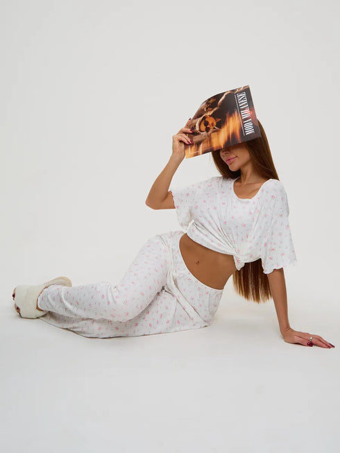 Printed Floral Short-sleeve Pajama Set