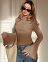 Asymmetric Turtleneck Top with Flared Long Sleeve