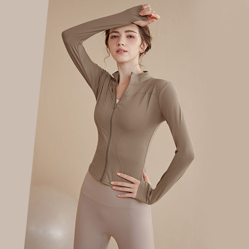Women's Zippered Yoga Jacket Long Sleeve Fitness Top