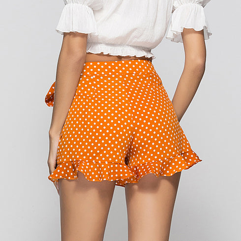 European And American Sexy Polka Dot Ruffled Waist Band Short Culottes