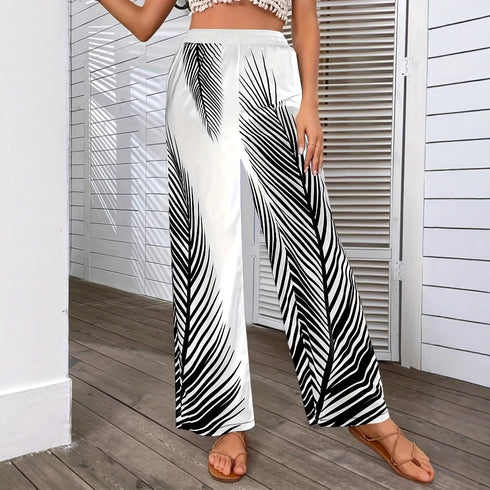 Leaf Print Wide-Leg Pant