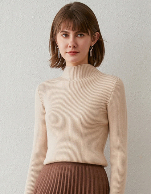 Ribbed High-Neck Knit Sweater