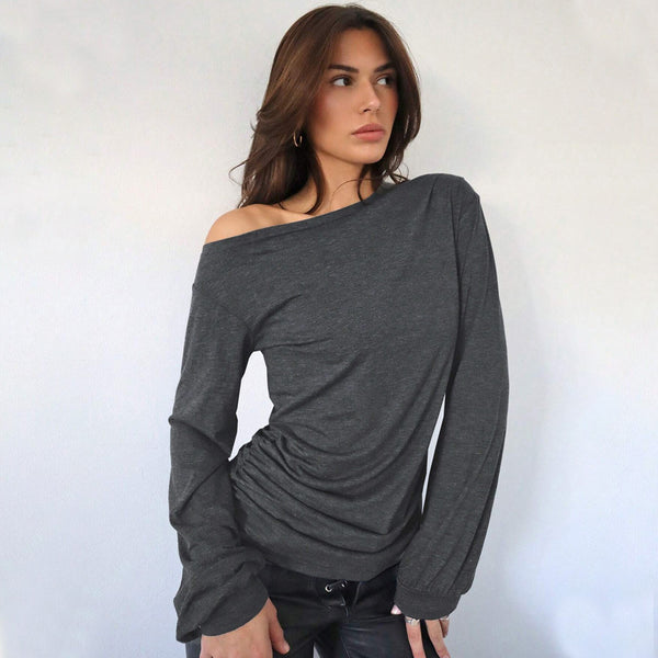 Asymmetrical Collar Long Sleeve Top