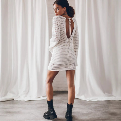 Backless Hollow Long Sleeve Mini Dress
