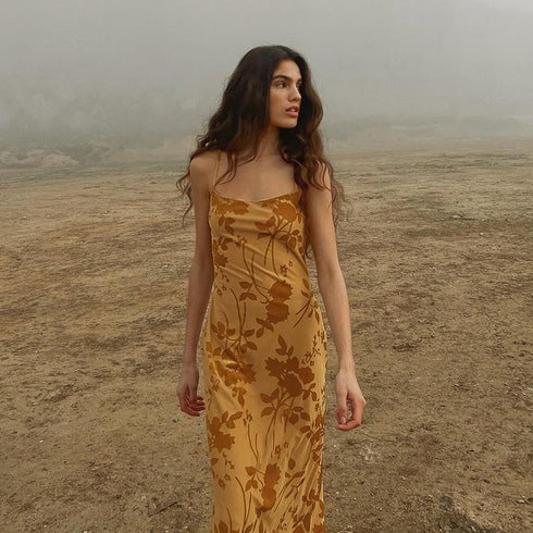 Vintage Floral Backless Maxi Dress