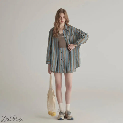 Light Line Lounge Set – Striped Shirt & Skirt Co-ord Set