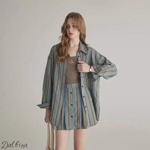 Light Line Lounge Set – Striped Shirt & Skirt Co-ord Set