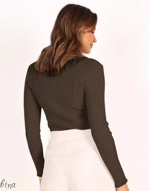 Ribbed Chic Shoulder Top – Dalbina Sleek Fit