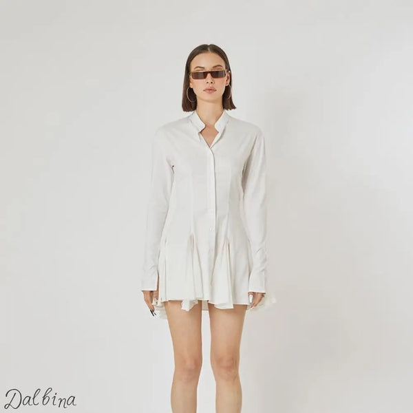 Ruffled Cardigan Crew Neck Long Sleeve Single Breasted Dress