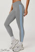 Side Striped Fitness Trousers High Waist Hip Lift Gray And Blue Stripes / L