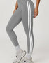 Side Striped Fitness Trousers High Waist Hip Lift Gray And White Stripes / L