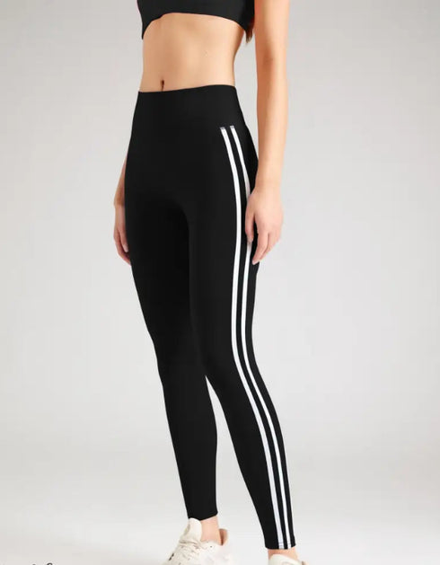 Side Striped Fitness Trousers High Waist Hip Lift White Stripes / L