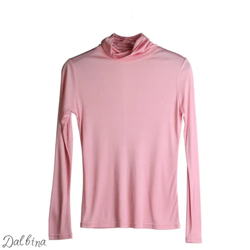 Silk High Neck Bottoming Shirt Women’s Pullover Long Sleeve T-shirt T-shirt