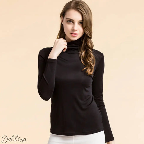 Silk High Neck Bottoming Shirt Women’s Pullover Long Sleeve T-shirt T-shirt