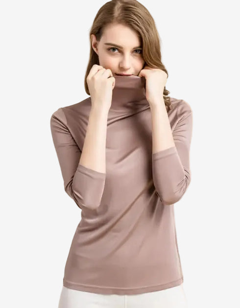 Silk High Neck Bottoming Shirt Women’s Pullover Long Sleeve T-shirt Light brown / 3XL T-shirt