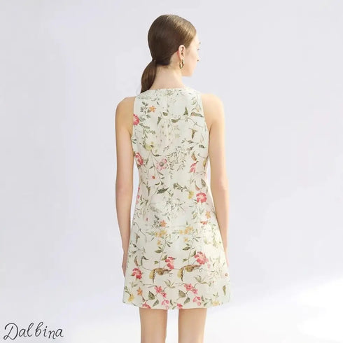 Sleeveless French Jacquard Texture Round Neck Dress Women Statement Dress