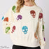 Women’s Halloween Skull Sequined Sweater Loose Milky White Skull / L