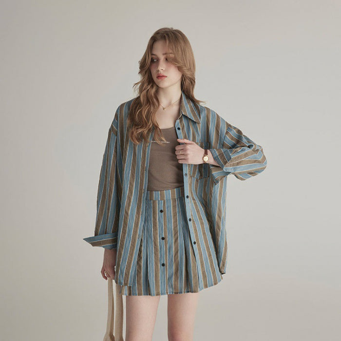 Light Line Lounge Set – Striped Shirt & Skirt