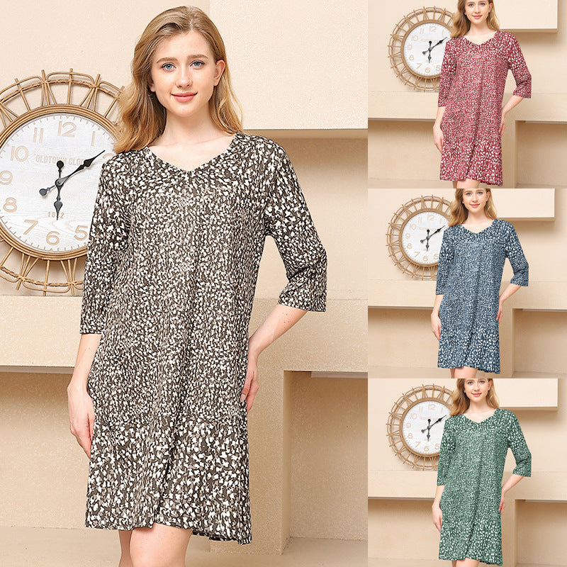 Splice Printed V-Neck Medium Sleeved Dress for Women