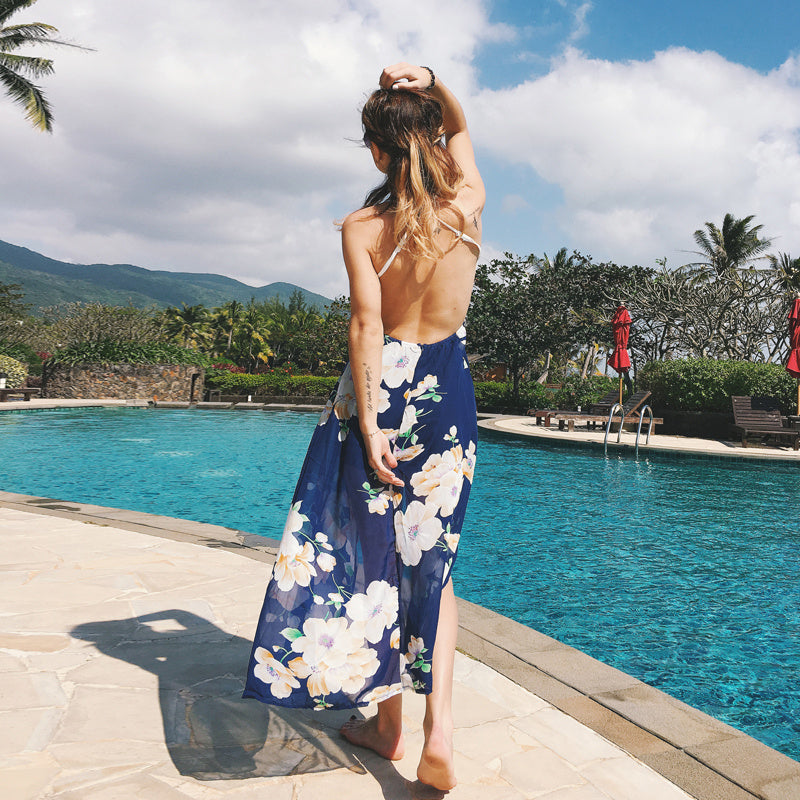 Lace Stitched V-Neck Beach Holiday Maxi Dress