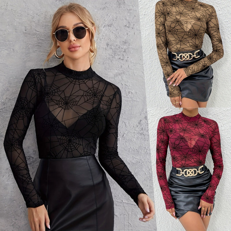 Sexy Mesh Bottoming Shirt Thin See-throughFlattering Top For Women
