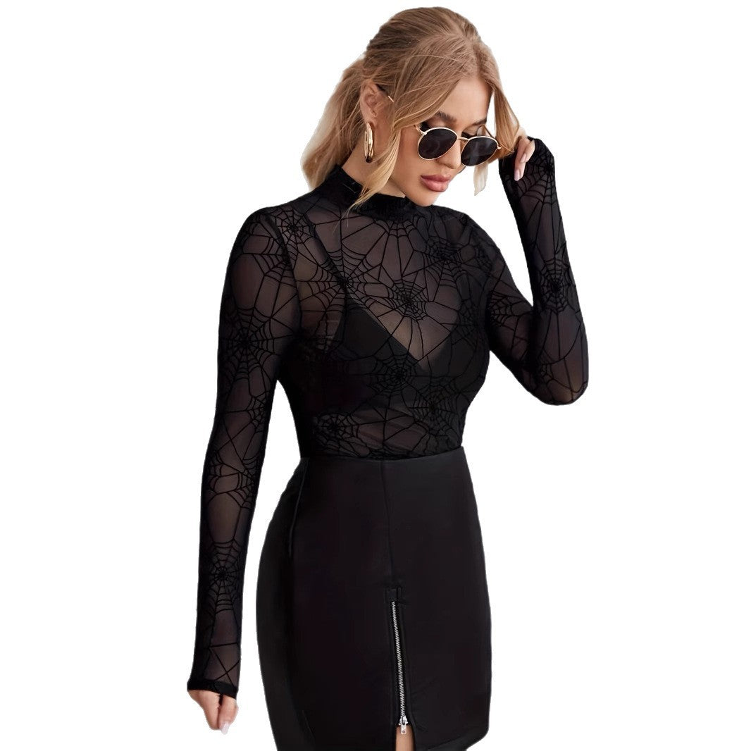 Sexy Mesh Bottoming Shirt Thin See-throughFlattering Top For Women