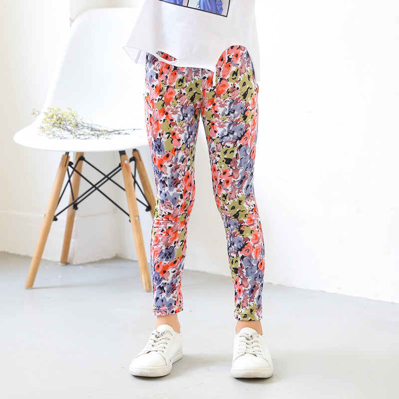 Girls' Spring And Autumn Thin Elastic Printed Pants