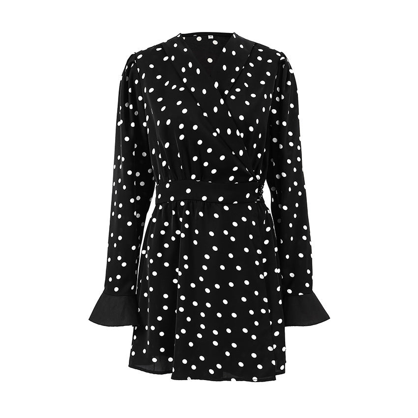 Graceful Polka Dot Self-Tie Slim Fit Dress