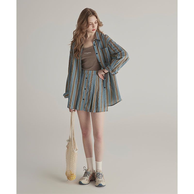 Light Line Lounge Set – Striped Shirt & Skirt