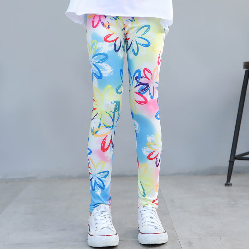 Girls' Spring And Autumn Thin Elastic Printed Pants