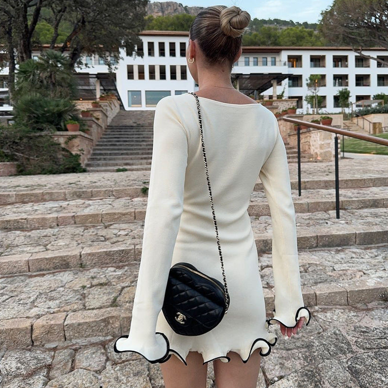 Color-blocking wavy ruffled dress