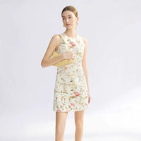 Sleeveless French Jacquard Texture Round Neck Dress Women