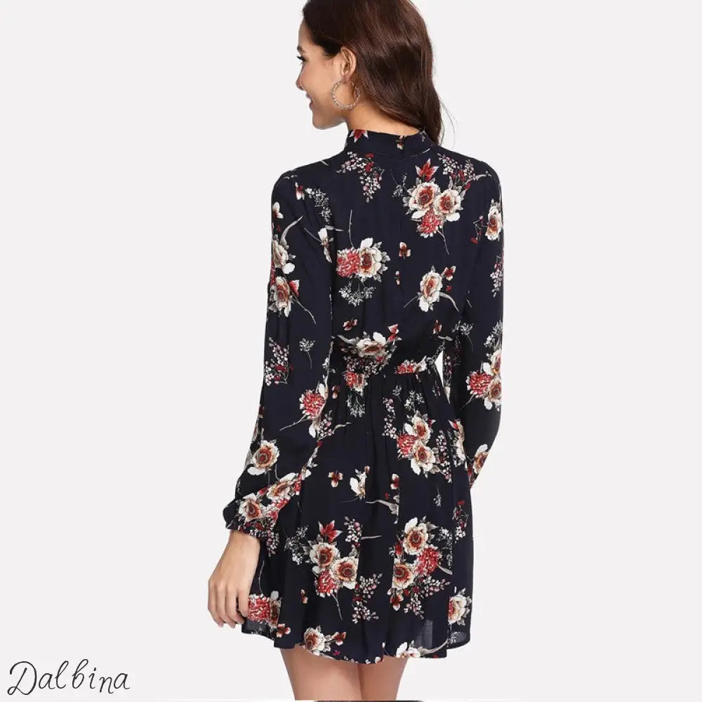 Autumn Bloom Tie Dress Vacataion Ready