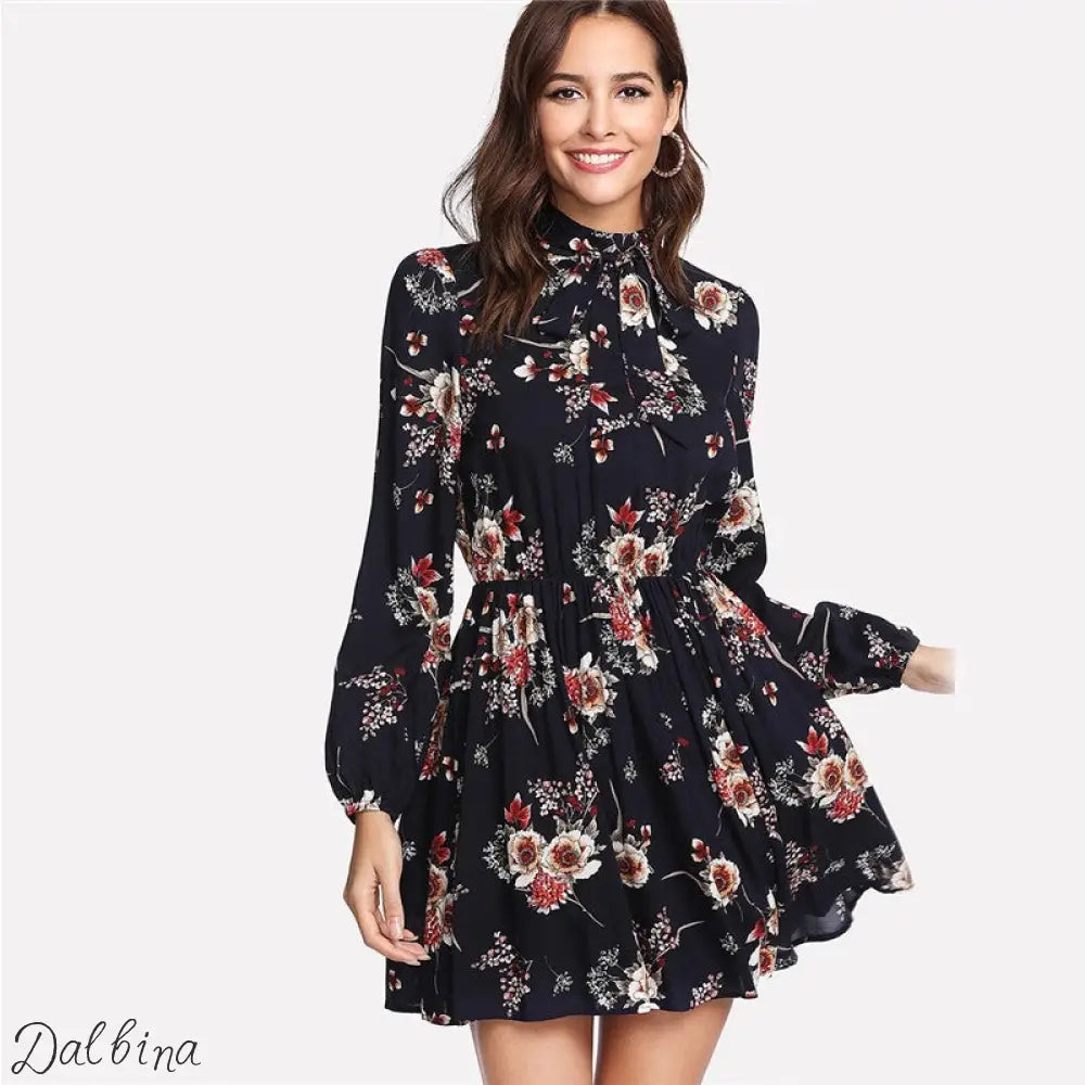 Autumn Bloom Tie Dress Vacataion Ready