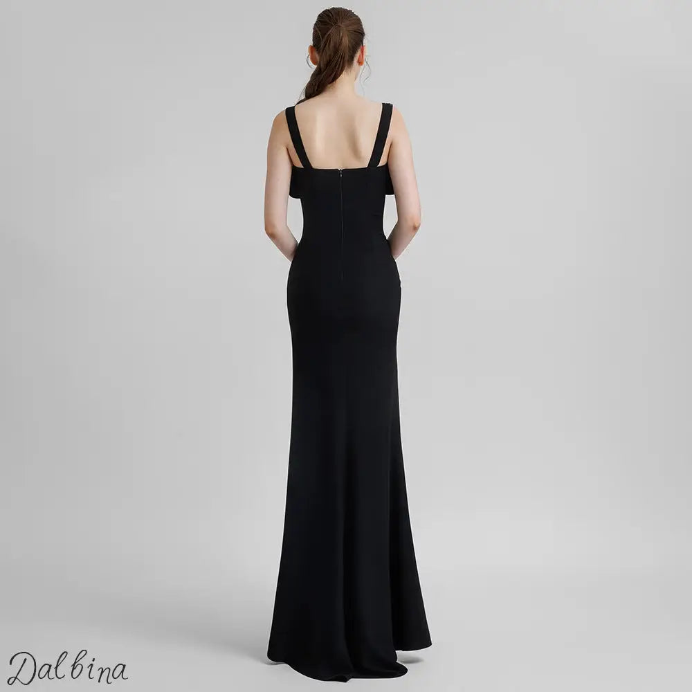 Black Studded Bow Long Dress