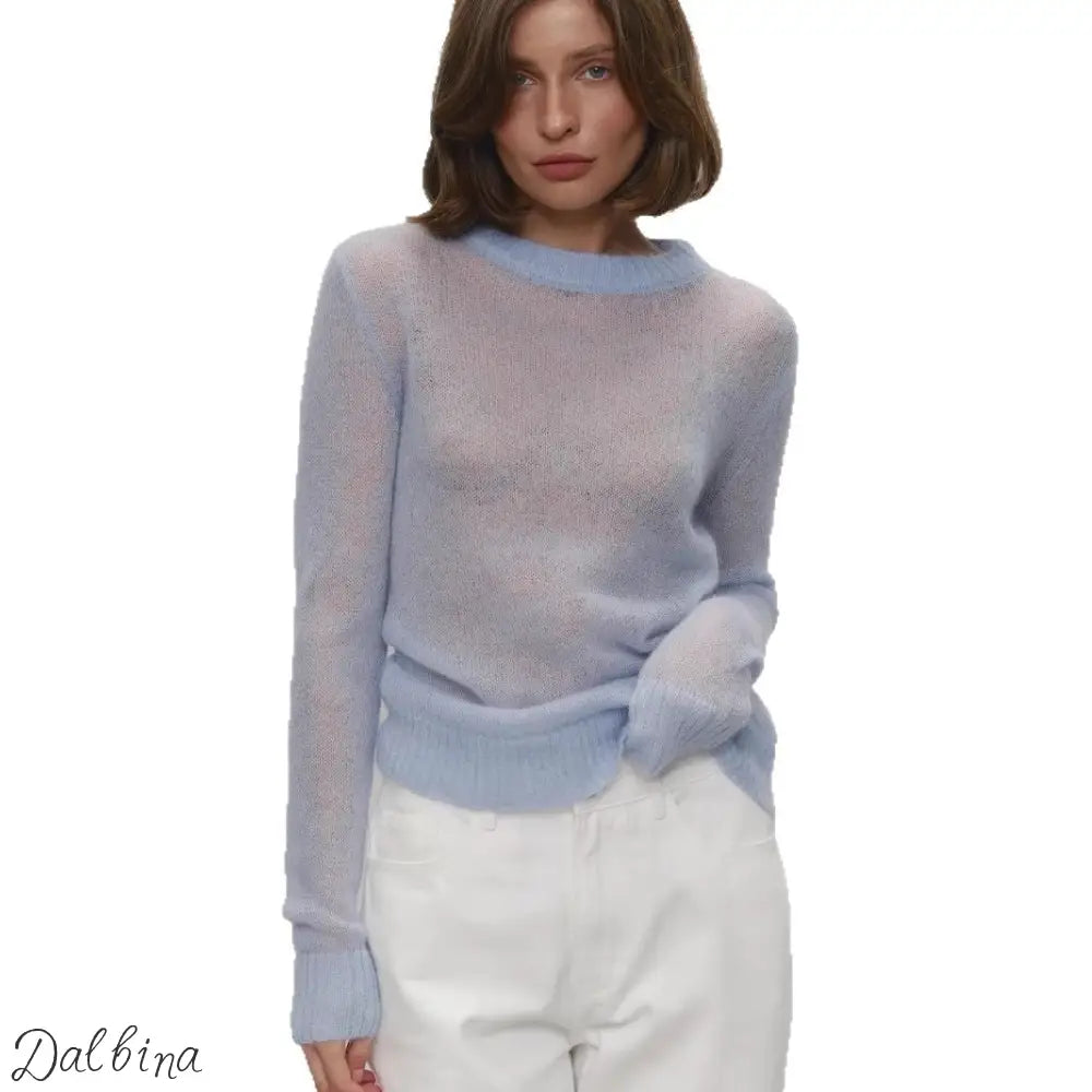 Candy Pastels Sheer Crew Neck Lightweight Knit Top