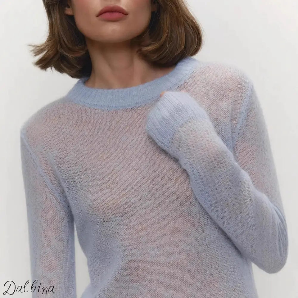 Candy Pastels Sheer Crew Neck Lightweight Knit Top