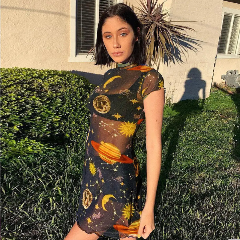 Celestial Allure Dress – Galaxy Night Edit Black / L Mash Mini Dress