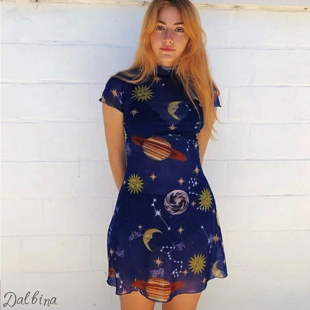 Celestial Allure Dress – Galaxy Night Edit Mash Mini Dress